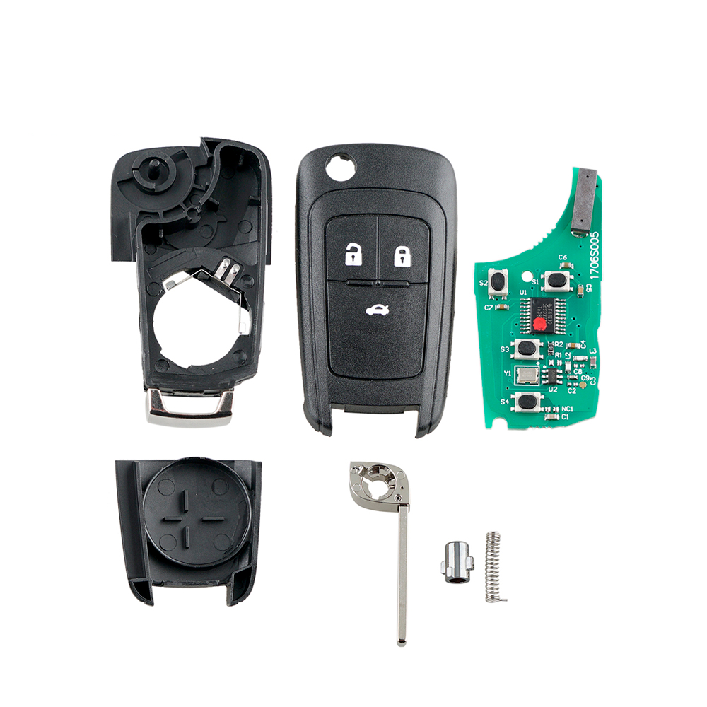 Cheie completa compatibila Opel Astra J , Corsa E , Insignia , Zafira C 3 butoane , telecomanda 433Mhz, cip PCF7946