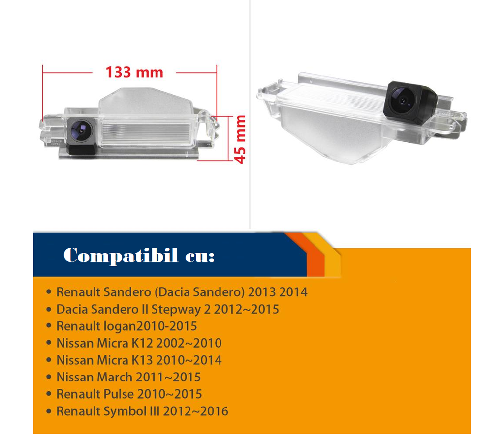 Camera marsarier Dacia Logan Sandero Stepway Renault Nissan tip Fisheye - 155 grade